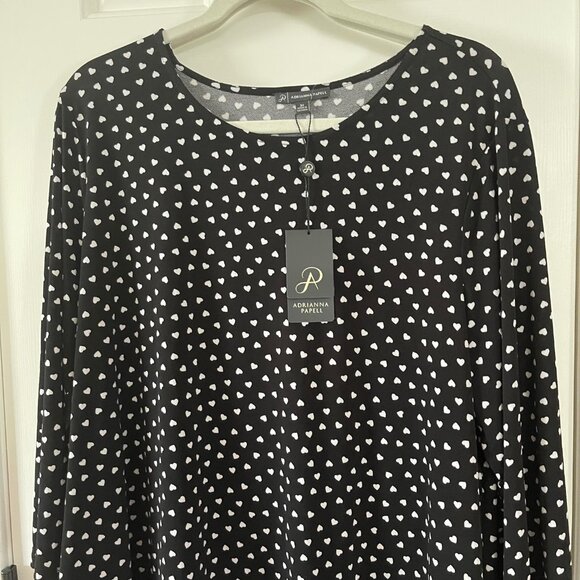 New Adrianna Papell Plus Black and Ivory Heart Print Blouse Size 3X - Picture 8 of 16